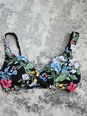 Floral Wireless Bikini Top in Black with Multicolor Blooms
